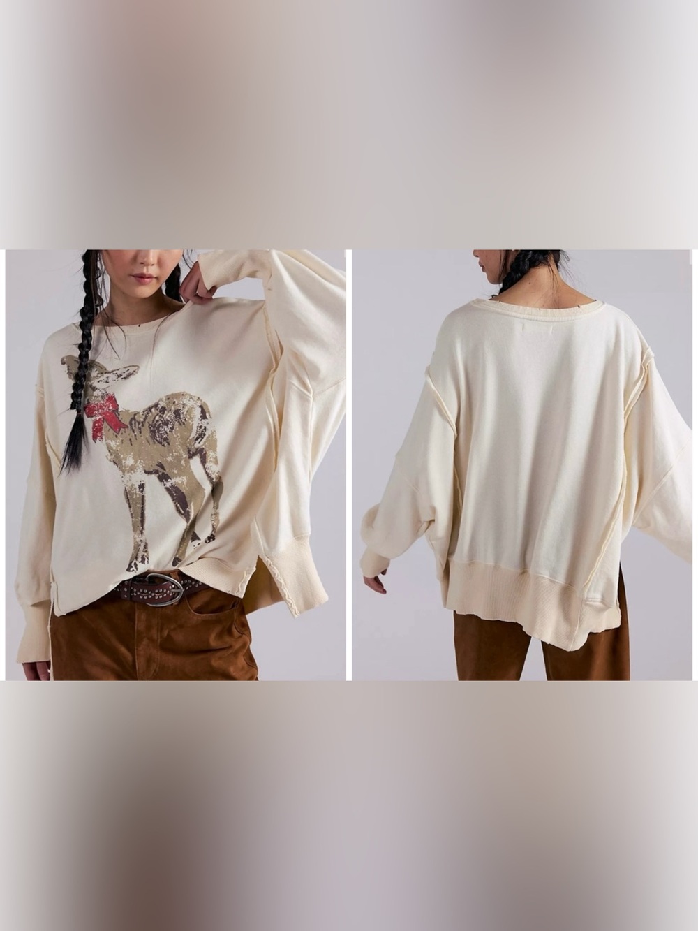 NWT Free People We The Free Graphic Camden Sweatshirt - deer combo - XS, S, M, L